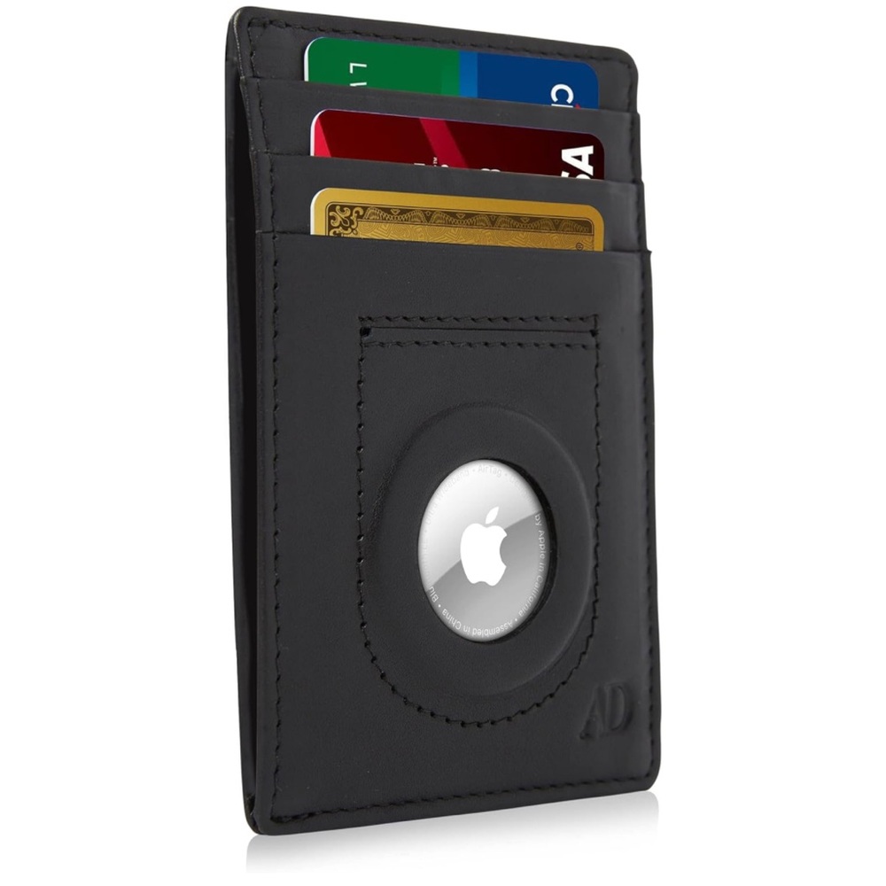 NWT Access Denied Genuine Leather Air Tag Holder - Slim Minimalist Wallet Black